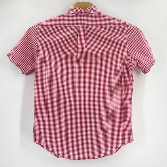 Ralph Lauren Mens Large Red White Gingham Seersucker Short Sleeve Button Down - Picture 3 of 9